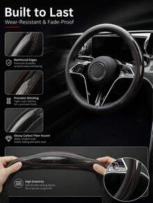 Sarung Setir Serat Karbon & Kulit PU dengan Cincin Dalam Karet, Universal 14,5-15 Inci Anti Selip Bernapas, Pelindung Genggaman Elastis Dua Warna untuk Sedan, SUV, Truk, Mudah Dipasang, Aksesori Interior Otomotif - kulit serat karbon - View 8