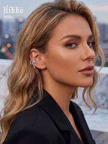 Hihho 1pc Elegant High-End Bow Knot Non-Pierced Ear Clips For Women, Fashionable Elegant Romantic Personalized Ear Jewelry, Suitable For Daily Wear, Holidays, Parties, Commuting, Can Be Paired With Earrings - Ear Bone Clip - View 4