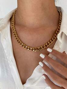 1pc Gold Hip Hop Thick Cuban Chain Choker Necklace For Women, Beach Chain, Summer Beach Vacation - Yellow Gold - View 2