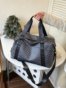 New Fashionable Travel Bag With Jacquard Pattern, Minimalist Niche Design, Stylish And Popular, Suitable For Short Trips, Fitness, With Spliced Color Blocks, Large Capacity, Versatile - Purple - View 2