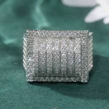 Luxurious Square Ring, Inlaid With Synthetic Rubies, A Fashionable Jewelry Piece Suitable For Both Men And Women, Perfect For Wearing At Wedding Banquets. - Silver - View 2