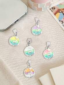 Deer Pearl Style Phone Dust Plug, Oil Painting Ins Decor Charging Port Accessory, Anti-Lost Pendant Compatible With All Phone Models - Multicolor - View 2