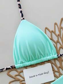 2pcs Baju Renang Bikini Seksi Model Halter Motif Leopard untuk Wanita, Cocok untuk Liburan Musim Semi & Musim Panas di Pantai - Aprikot - View 3