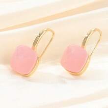 1pc Vintage Elegant Pink Geometric Earrings, Gentle Luxury Alloy Accessory, Suitable For Daily Commute, Date, Street Style, Women's Birthday Holiday Gift - Gold - View 5