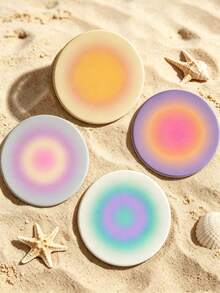 1/4/8pcs Gradient Halo Print Wooden Coasters, Colorful Gradient Round Wooden Coasters, Non-Slip Coasters, Suitable For Modern Home Kitchen, Bar, Office, Aesthetic Desktop Decor - Multicolor - View 4