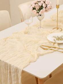 1/5/10PCS Beige Champagne Pleated Table Runner, Elegant Folded Tablecloth Runner For Wedding Reception, Baby Shower, Birthday Party, Bridal Shower, Holiday Celebration, Banquet, Dining Table & Home Decor Centerpiece Decoration - Champagne - View 6
