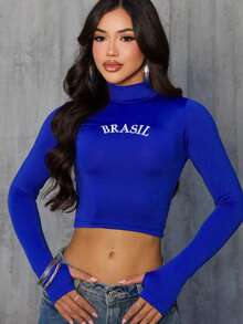 Women's Cropped High Neck Blouse Brazil World Cup Fan - Blue - View 1