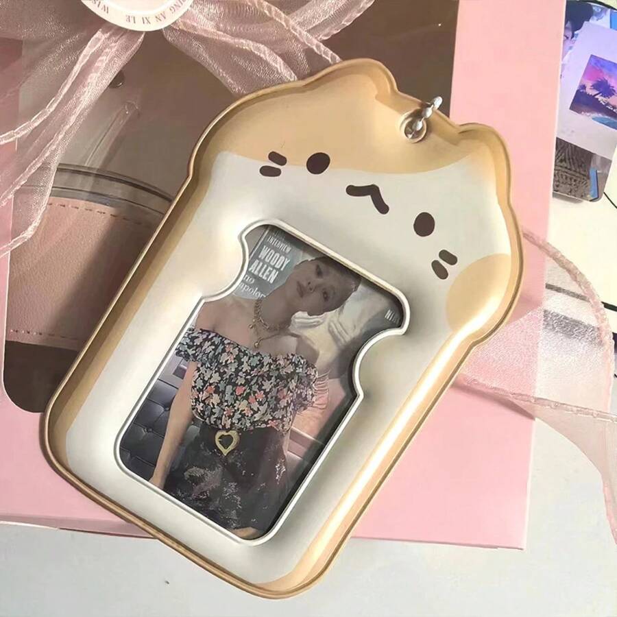 Photocard Storage Album, 3-Inch Photo Album, Idol Merchandise, Keychain With Screen Protector, Small Card Collection Album. - Camel - View 1