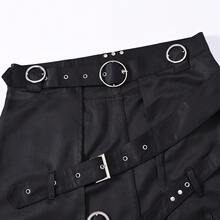 Rok Asimetris Gaya Dark Rock Punk Goth Eropa dan Amerika untuk Pakaian Panggung Pria, Desain Lubang Tali Ganda - Hitam - View 4