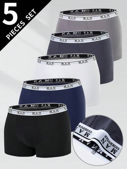 5 piezas de calzoncillos bóxer de unicolor para hombres, con cintura transpirable, ropa interior cómoda