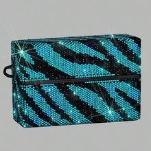 BLBLBL 1PC Multi-Color 720° A-Grade Artificial Diamond Studded Shiny Zebra Pattern Electronic Cigarette Case For TEREA, Super Cute, Can Be Hung On Bag Or Keychain, More Sparkling Under Light And Sunlight - Diamond Version - View 12
