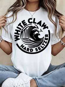 Casual Style Women's T-Shirt White Claw Hard Seltzer Wave Design Summer Wear Gift For Friends - 白色 - 查看 1