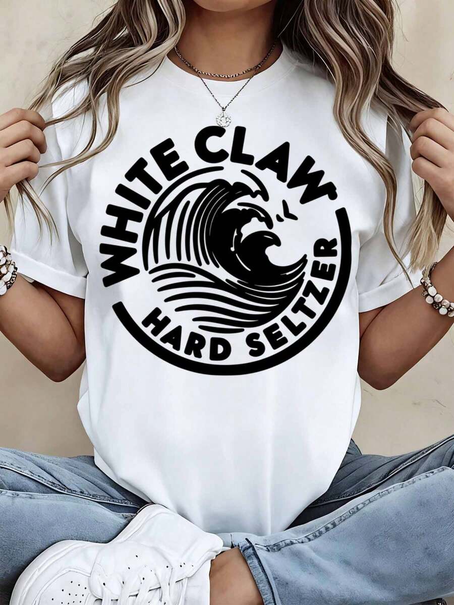 Casual Style Women's T-Shirt White Claw Hard Seltzer Wave Design Summer Wear Gift For Friends - 白色 - 查看 1
