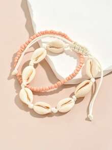 2 Summer Beach Vacation Cross Border Foot Chains Fashion Rice Beads Handmade Woven Shells Adjustable Stacked Foot Accessories - One Size Fits All 1 - View 4