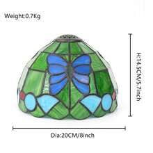 1個蝴蝶圖案彩色玻璃燈罩，頂部直徑1cm，底部直徑20cm，適用於桌燈、吊燈、壁燈、吸頂燈替換燈罩 - 款式 22 - 查看 7