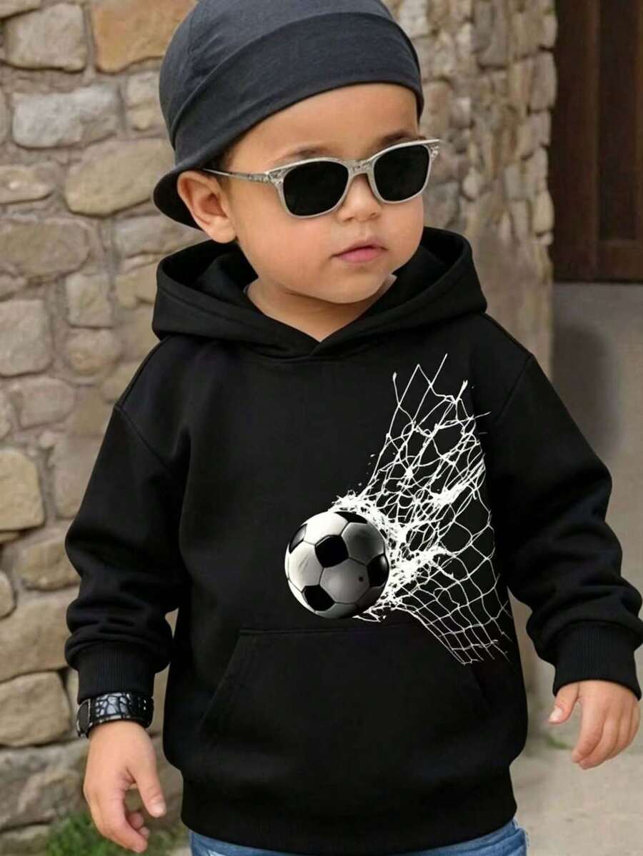 Sudadera cálida con estampado de baloncesto para niño pequeño - Negro - Ver 1