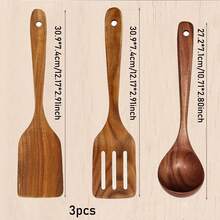 AIUHI 3pcs Wooden Kitchen Utensils Set Cooking Wood Spoon Comfort-Grip Wooden Spatulas - Brown - View 2
