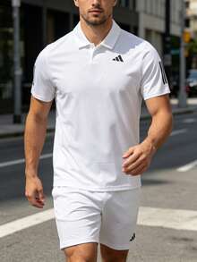 Adidas 男士 Polo 衫，商务休闲健身运动服，时尚透气 Polo 领 T 恤 IS2295 - 白色 - 查看 4
