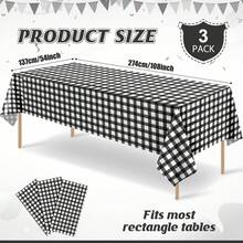 1/6/12PCS-137*274cm Black And White Plastic Checkered Tablecloth, Decorative Disposable Black Plaid Tablecloth, Suitable For Picnic Farm Birthday Wedding Rectangular Party Tablecloth - Black - View 4
