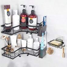 3pcs/Set Bathroom Storage Rack, Includes Corner Shower Caddy, Wall-Mounted Soap Holder, Shampoo Rack And Soap Holder, For Bathroom Decor Home, Bathroom Storage Rack, Shampoo Rack, Bathroom, Bathroom Accessories, Bathroom Decor - Multicolor - View 2