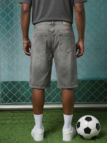 EVRINFINITE Men's Light Blue Washed Denim Loose Casual Shorts Jorts - Light Grey - View 2