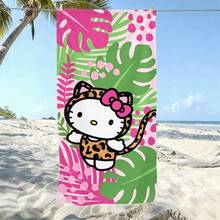 1件粉紅色Hello Kitty主題沙灘巾 - 必備卡通主題必需品，專為海灘、游泳、戶外露營和旅行設計。這款大尺寸沙灘巾吸水性強且快速乾燥，是您旅行、泳池娛樂或居家洗浴的理想選擇。 - 彩色 - 查看 1