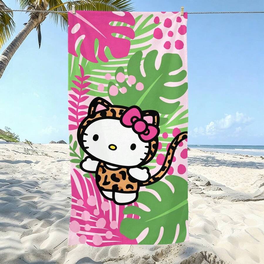1件粉紅色Hello Kitty主題沙灘巾 - 必備卡通主題必需品,專為海灘、游泳、戶外露營和旅行設計。這款大尺寸沙灘巾吸水性強且快速乾燥,是您旅行、泳池娛樂或居家洗浴的理想選擇。 - 彩色 - 查看 1