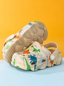 Cute Cartoon Dinosaur Letter Pattern Hollow Out Clogs - Khaki - View 8