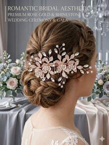 1 pieza Peineta de novia con strass en oro rosa, accesorio para peinado de banquete vintage hecho a mano con flores y hojas, adorno para el cabello de boda - Multicolor - Ver 3