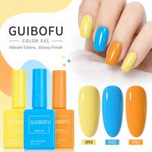 GUIBOFU 3件組/套 黃色藍色橘色凝膠指甲油套組,15ml UV LED 浸泡式指甲凝膠指甲油套組,配色瓶身設計,夏季度假美甲亮色系系列 - 彩色 - 查看 8