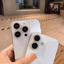 1 Set Silver Diamond Lens Cover, Suitable For IPhone 13/14/15/16/17pro Max/11/12, Shiny Crystal Material, 3D Lens Protector, Phone Accessories, Camera Decoration Sticker, Shockproof, Scratch-Resistant, Birthday, Gift For Friends - White Dot Diamond Lens Film - View 10
