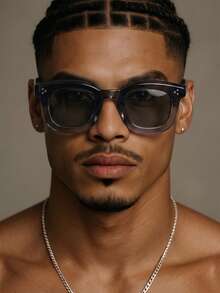 1 Pair Men's Large Frame Personalized Color-Block Rivet Fashion Glasses - Blue-gray - View 1