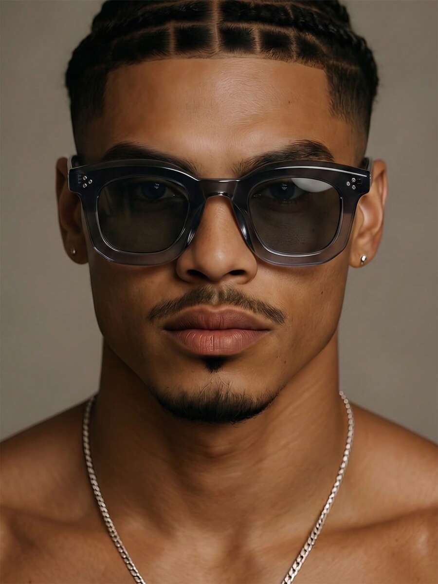 1 Pair Men's Large Frame Personalized Color-Block Rivet Fashion Glasses - Blue-gray - View 1