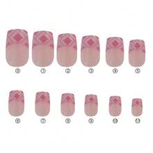Finger Queen Short Square Geometric False Nails, Nude Pink, 24 Pieces - Geometrica Rosa Nude - View 4