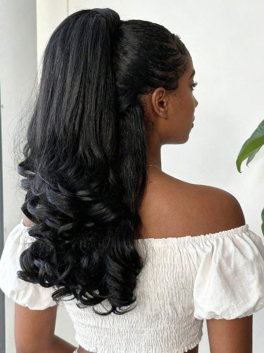 2pcs Yaki Ponytail Hair Accessories Set: Wrap-Around Curly Ponytail + Clip-In Hair Bun, Instantly Adds Length And Volume For All Hair Types