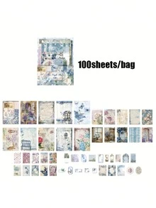 1 Set Lightweight Paper, 100 Sheets Per Bag, Country Post Office Theme, Vintage Style, Glue-Free, Memo Paper Material, DIY Scrapbook Decoration, Suitable For Writing Notes And Greeting Cards - Multicolor - View 9