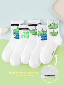 1/5 Pairs Women's Mid-Calf Socks - Disney Alien Cartoon Funny Pattern Cute Green Series Simple Fashion - Daily Wear Unisex All Season - Multicolor - View 11