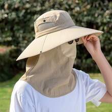 Sun Visor Hats - (Wide-brimmed Hat + Face Mask) -- Khaki - View 1