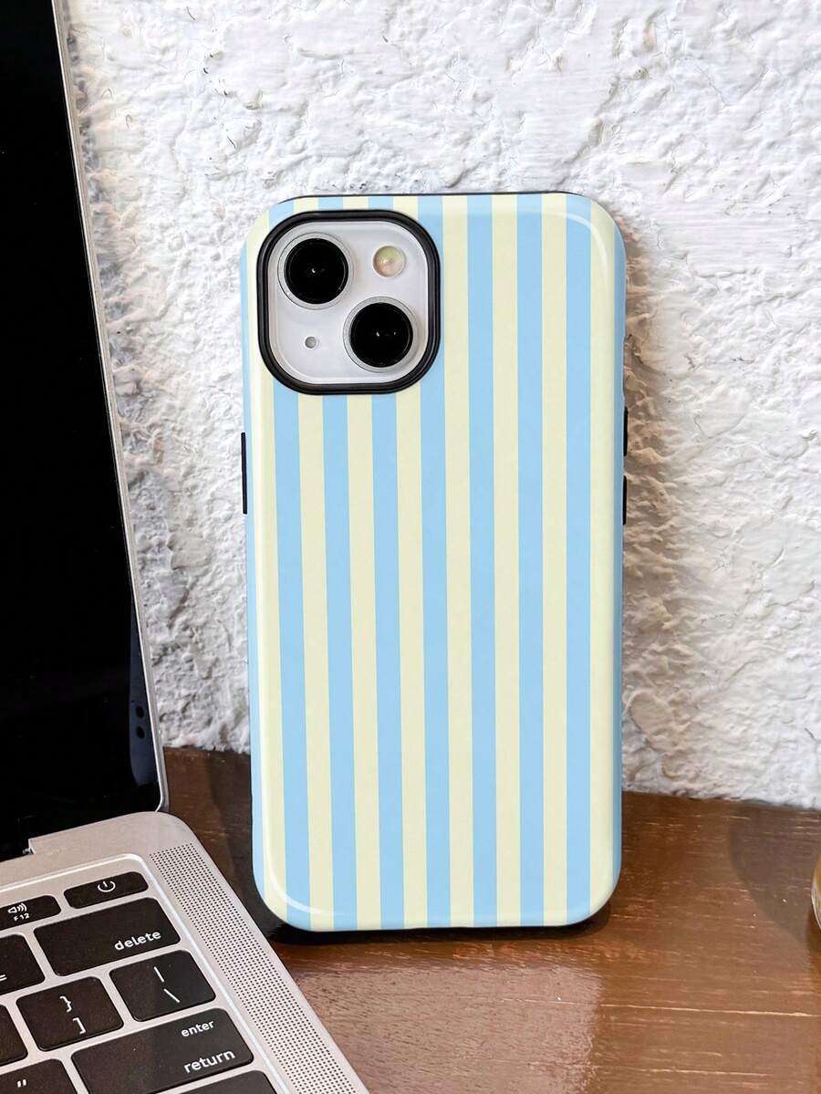 1pc Minimalist Artistic Colorful Striped Pattern Glossy 2-In-1 Film Shell Full Coverage Hard Phone Case Compatible With Samsung/ 11/12/13/14/15/16/17 Pro Max - Multicolor - View 1