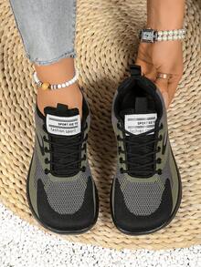 Giày sneaker thời trang nữ size lớn, form rộng, buộc dây, thoáng khí, phối nhiều màu, chất liệu lưới, phong cách casual - xanh quân đội - Xem 2