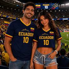 FIFA Custom Ecuador Soccer Women Crop Top Jersey, Custom Name Number Football Shirt For Men, Support Football Team Outfit, Gift For Soccer Fan-Women's V-Ne - 彩色 - 查看 5