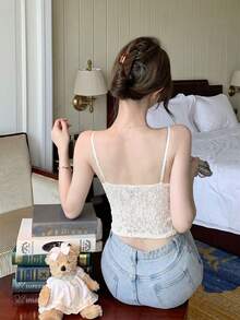 Summer Minimalist Sexy Eyelash Lace Camisole Tank Top For Women, Inner Wear With Chest Pads, French Gentle Style For Outings And Vacation Casual - Apricot - View 6