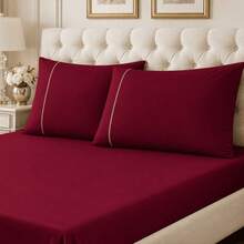 400 Thread Count Sheet Set, 2 And 3 Pieces, Luxury Hemstitch, Single, Double, Queen, King, High Quality - WINE - View 2