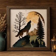Premium Wolf Mountain Landscape Art Stencil, Reusable Wilderness Scene Template For Statement Wall Decor, Canvas, Fabric And Modern Home Design - White - View 6