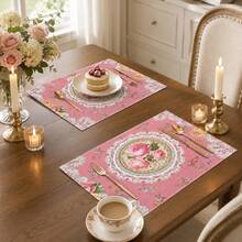 1pc Floral Pattern Placemat, Breakfast Mat, Coffee Mat, Coaster Set, Bowl & Plate Mat, Home Decor, Kitchen Accessory, Easy To Clean Placemat, Suitable For Home, Kitchen & Dining Table Decor, Holiday Gift, Multi-Piece Combination Pack, Linen Placemat - Multicolor - View 2