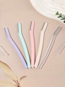 3/6/10pcs Curved Pastel Color Protective Cap Sharp Blade Precision Eyebrow Shaper Facial Hair Remover Non-Slip Handle Portable Multi-Color Gift Style Student Dorm Home Daily Makeup Grooming Accessory Back To School Skin-Friendly Affordable - Multicolor - View 6