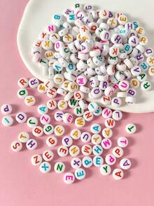 200pcs White Base Colorful Letter Beads For Bracelet Or Necklace - Multicolor - View 4