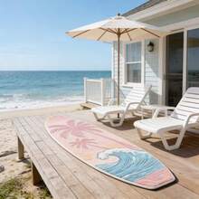 1 pieza Alfombra de piso asimétrica con forma de tabla de surf de árbol de coco rosa, alfombra decorativa, decoración de dormitorio, alfombra pequeña, alfombra, decoración del hogar, alfombra de sala de estar, alfombra pequeña de sala de estar, alfombra de dormitorio, decoración del hogar de sala de estar, alfombra de exterior, alfombra lavable - Multicolor E - Ver 5