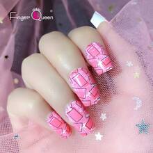 Finger Queen Short Square Geometric Pink False Nails 24pcs Card - Geométrica Rosa Rosa - Ver 3