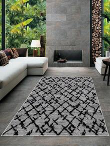 Digitally Printed Non-Slip Washable Runner And Area Rug Living Room Carpet, Modern Design | Modern, Scandinavian, Bohemian And Classic Styles | 100% Polyester - Black - View 6
